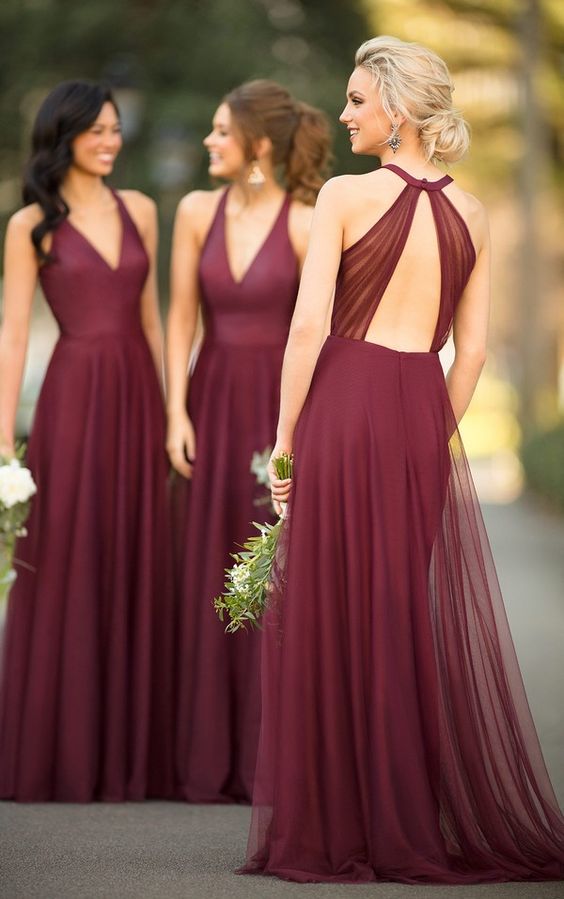 burgundy tulle Bridesmaid Dresses,v ...